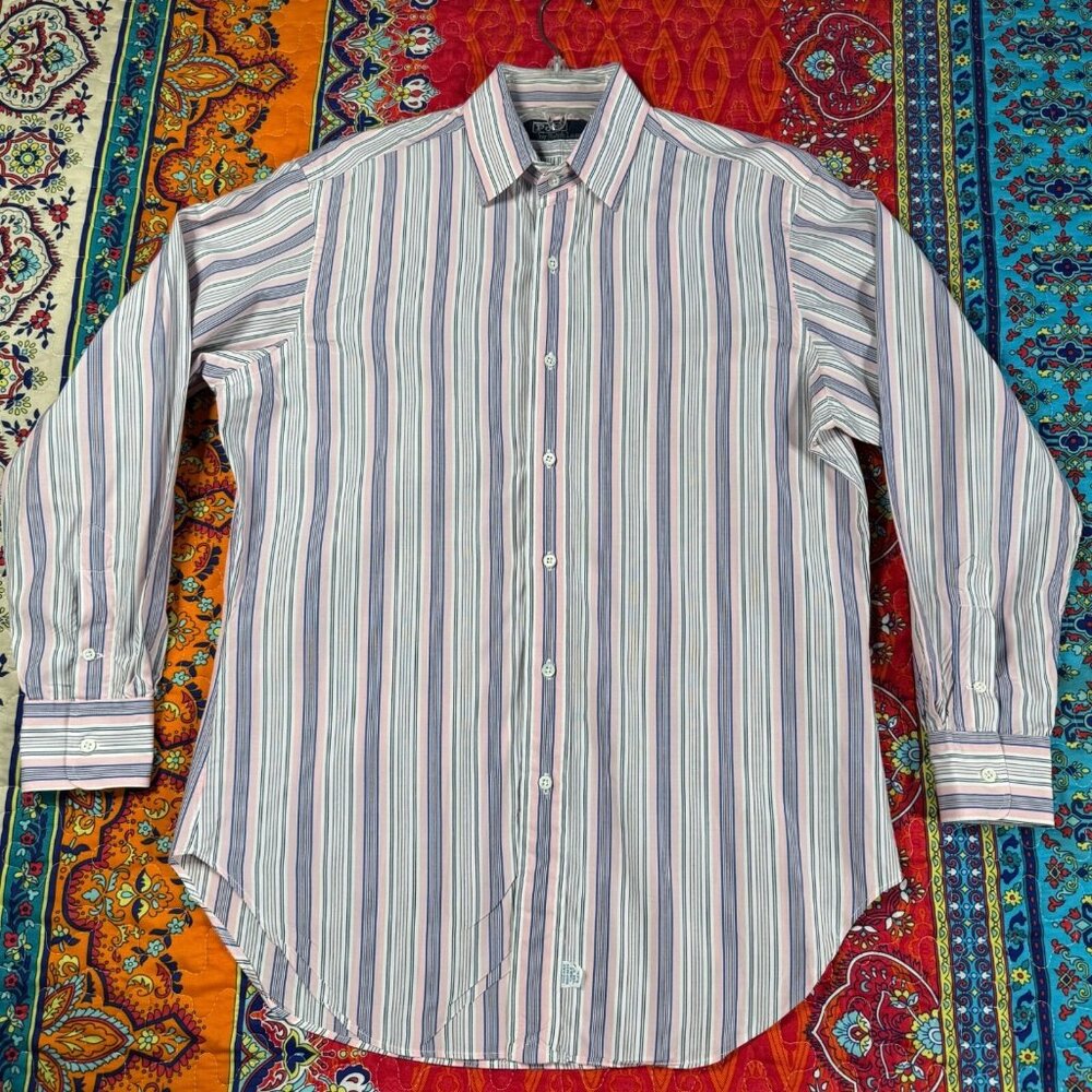 Ralph Lauren Classic Fit Striped Button-Down Shirt Men 15.5 Pink Blue - Picture 5 of 13